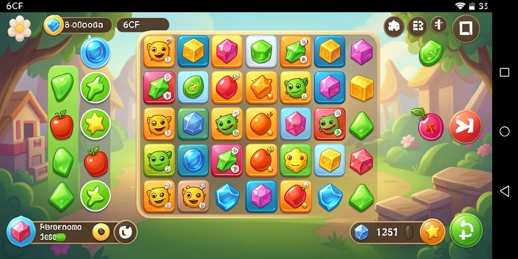 Tampilan gameplay menarik dari 6CF saat mencocokkan permata.