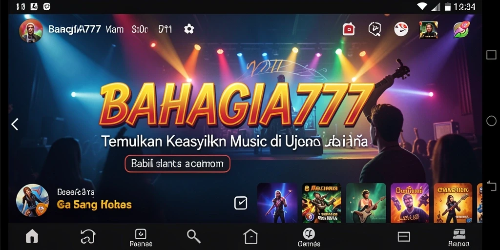 Tampilan utama BAHAGIA777 dengan pilihan musik yang beragam.