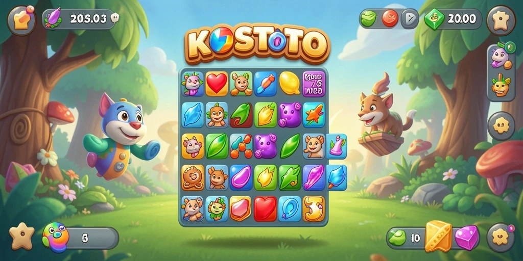Tampilan gameplay seru dari KOSTOTO yang penuh warna.