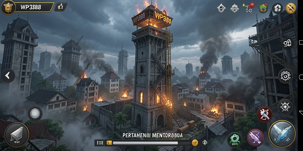 Screenshot WP888 menunjukkan aksi menegangkan dalam permainan Tower Defense.